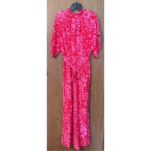 Hot Pink Batwing Sleeve Belted Wide Leg Jumpsuit